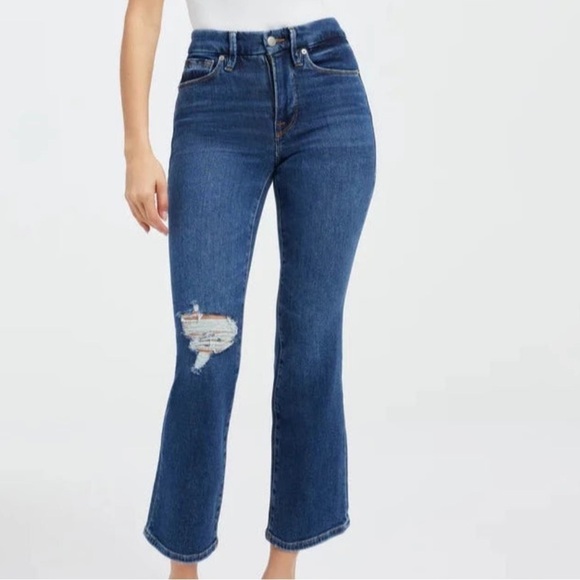 Good American Good Legs Skinny Cropped Cashmere Bootcut Jeans Dark Wash 2/26 - Picture 1 of 12